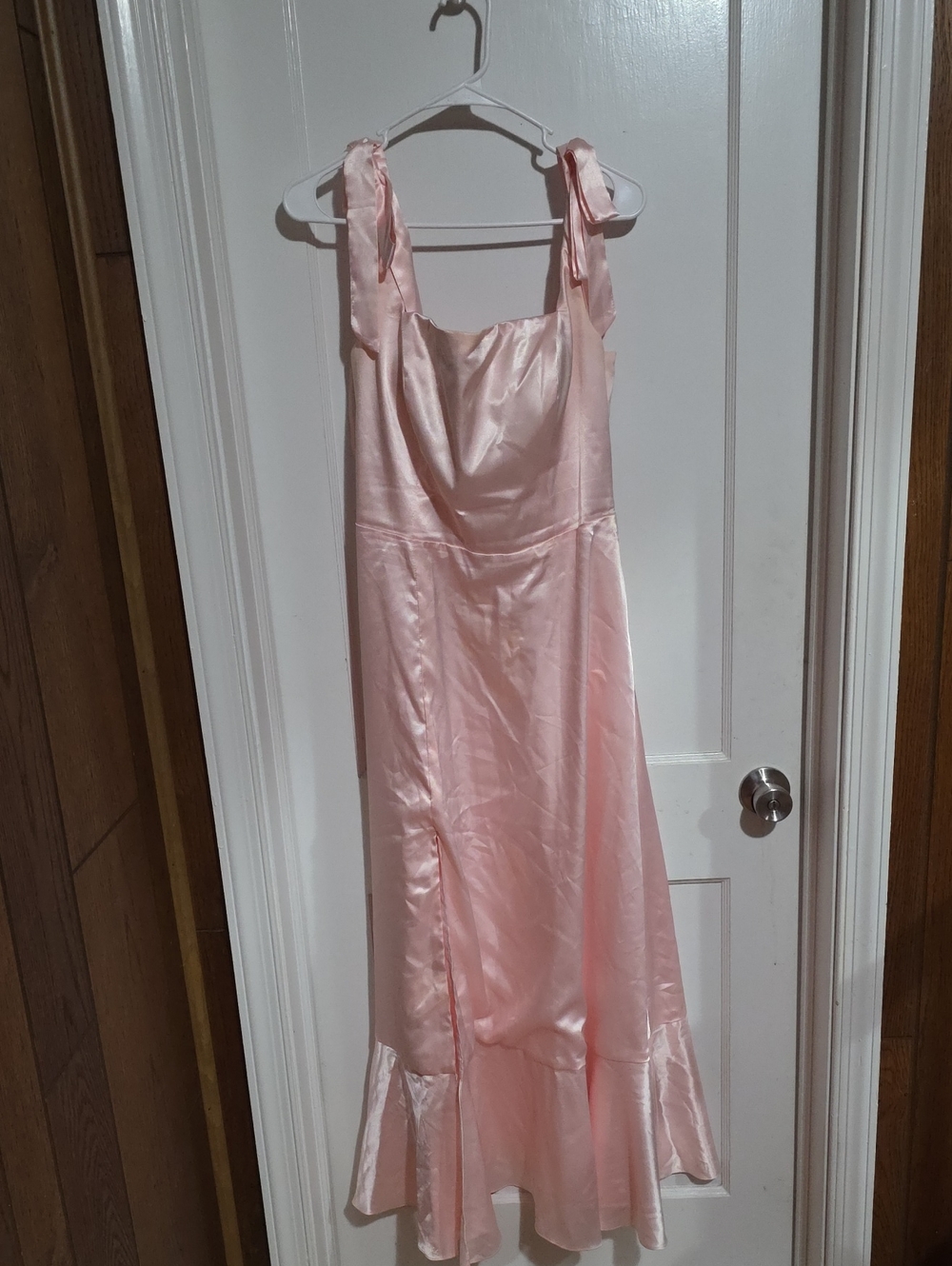 Azazie Blush Satin Tie-Strap Wedding Gown